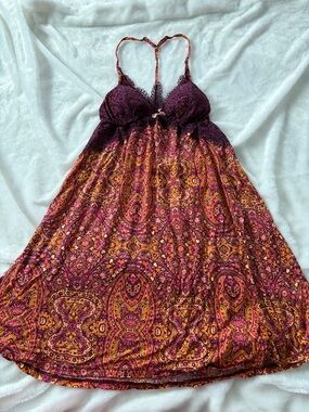 Victoria's Secret Purple and Gold Paisley Lace Chemise